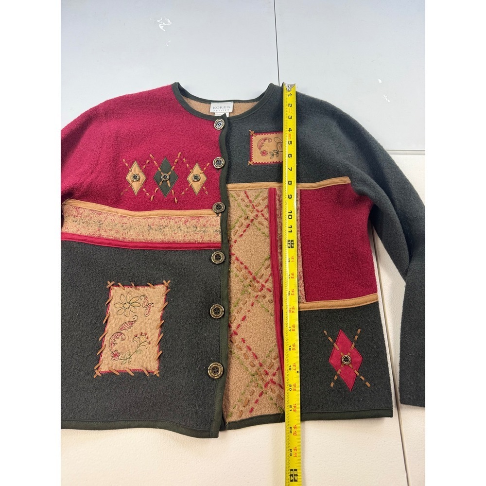 Koret Petites Wool Cardigan Patchwork Button Front Long‎ Sleeve Womens - Picture 3 of 8